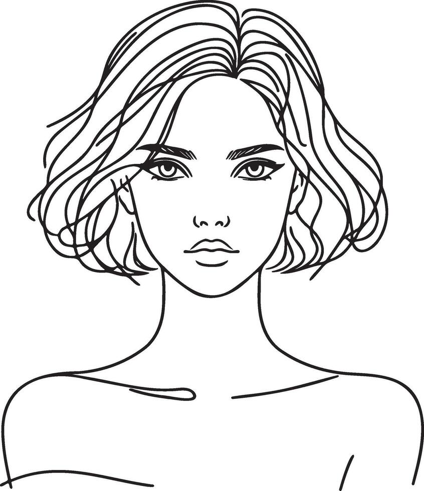 Woman's Face Line Drawing. vector