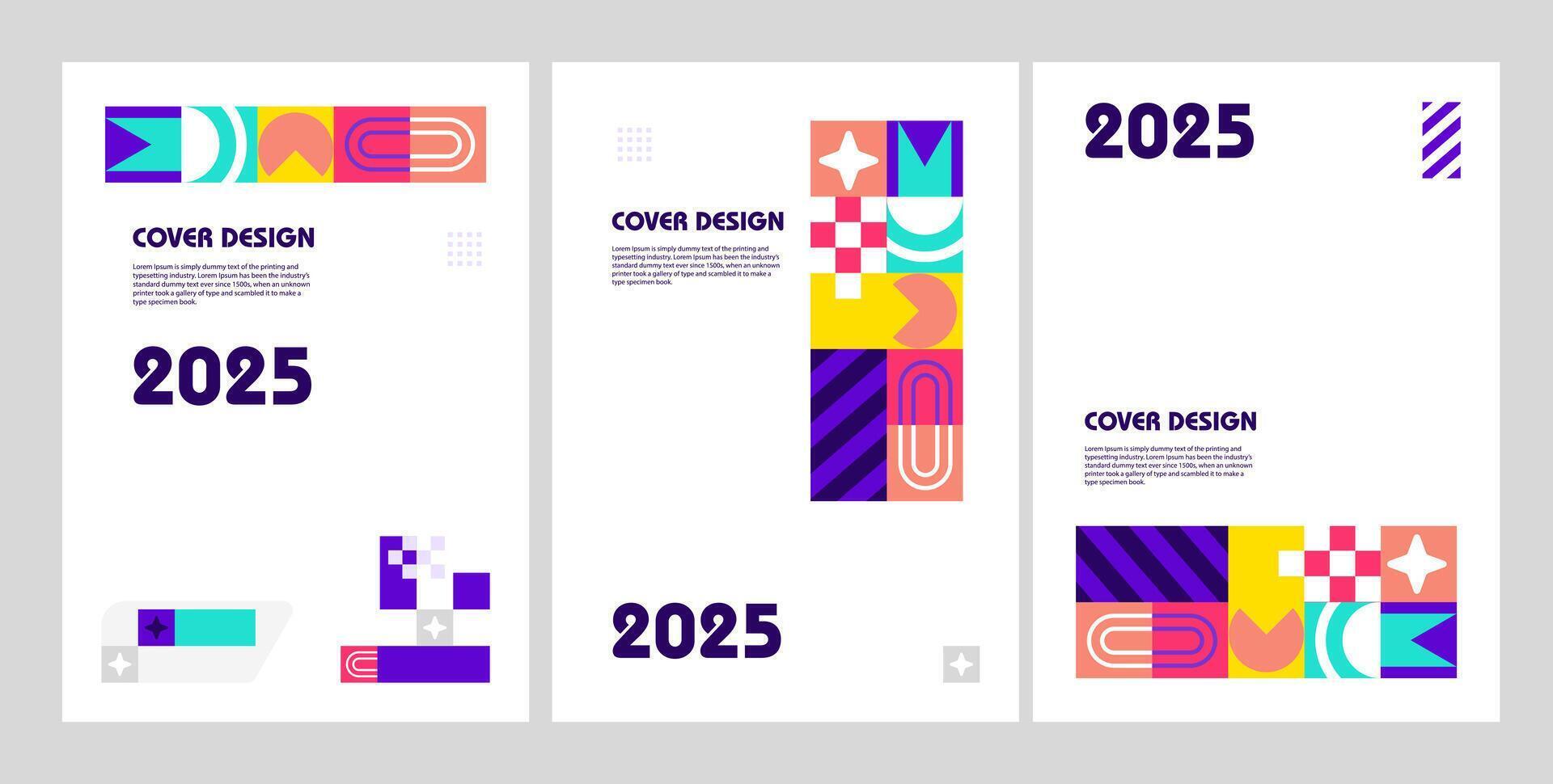 a set of three brochures with different colors and shapes vector