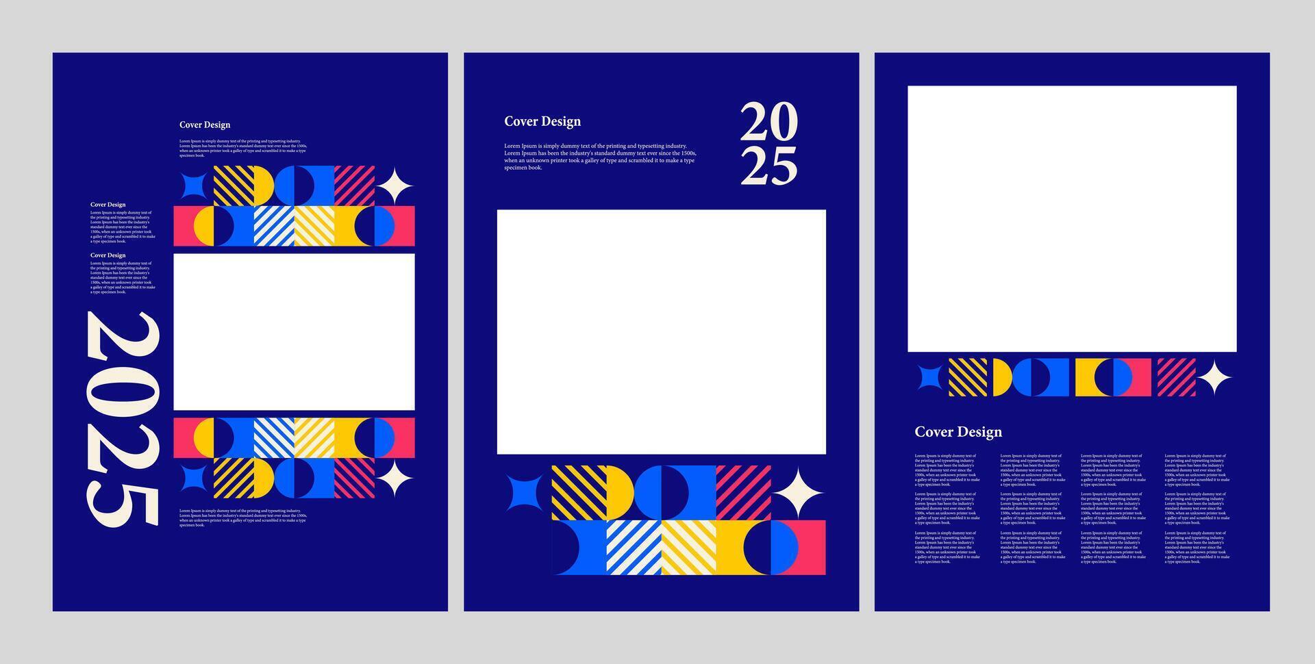 three vertical banners with colorful geometric shapes vector