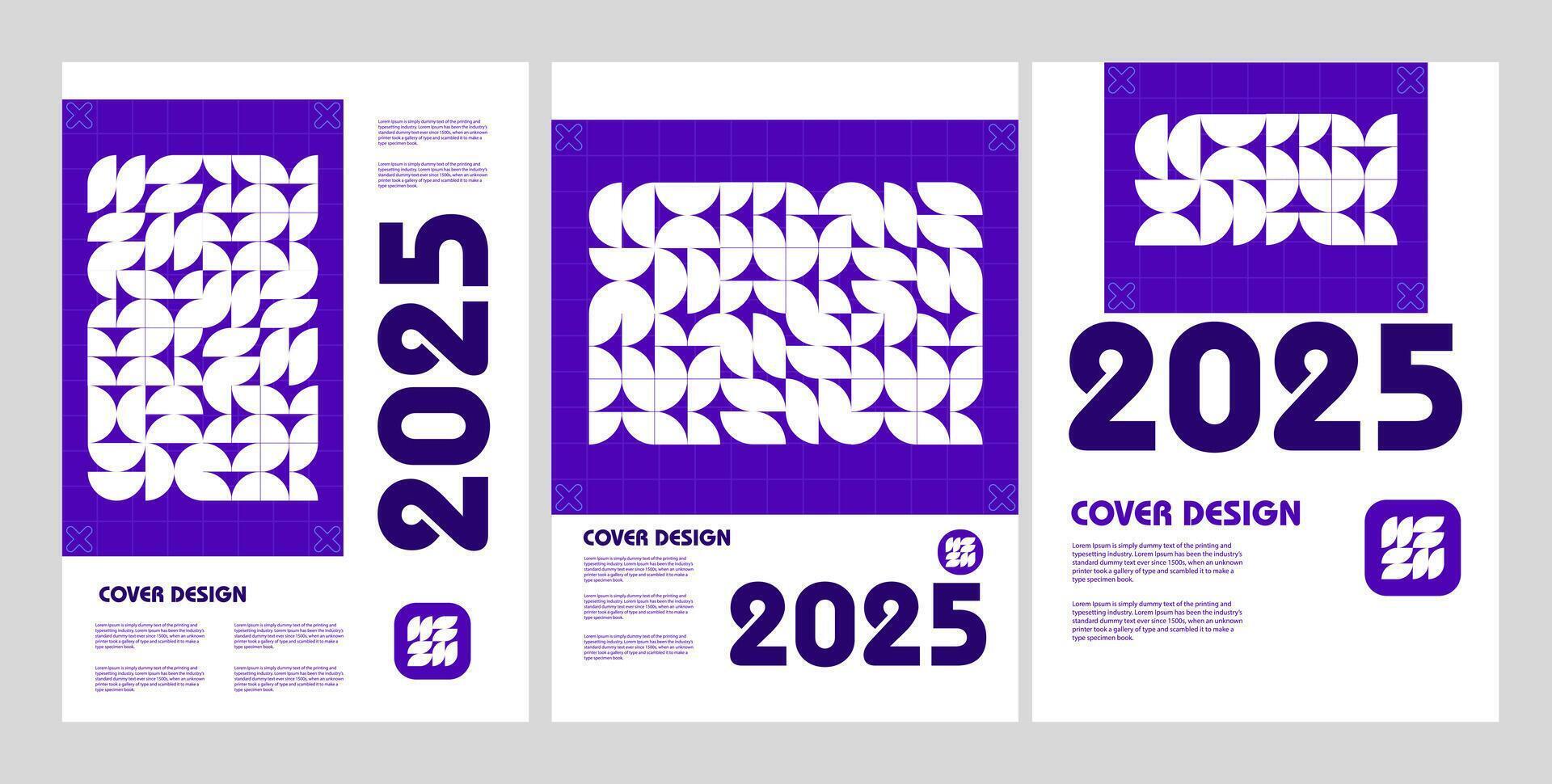 a set of three purple banners with the words 2021, 2020 and 2023 vector