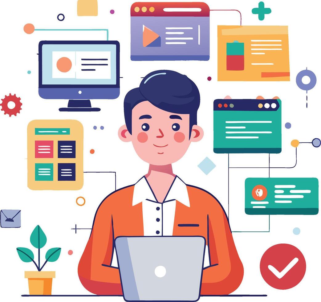 Flat-Style Web Developer Coding Illustration, flat illustration vector