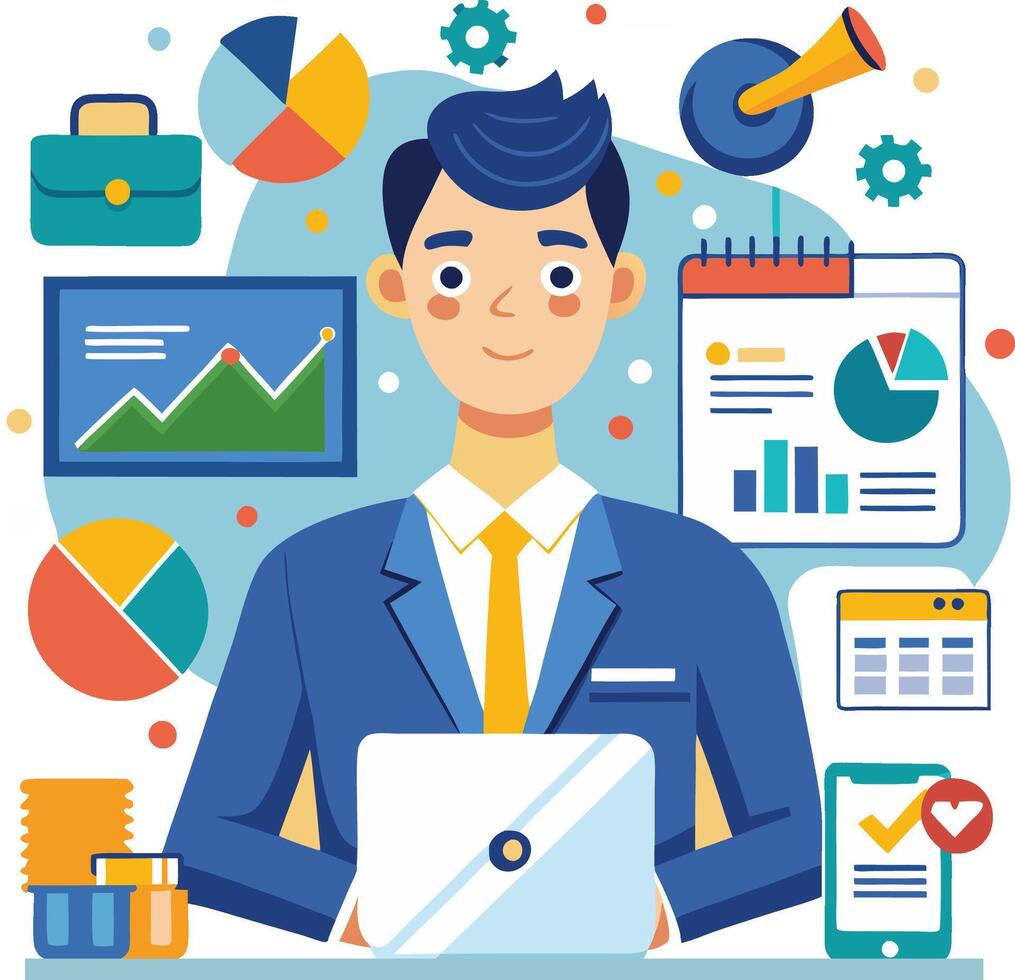 Marketing Specialist Analyzing Data illustration vector