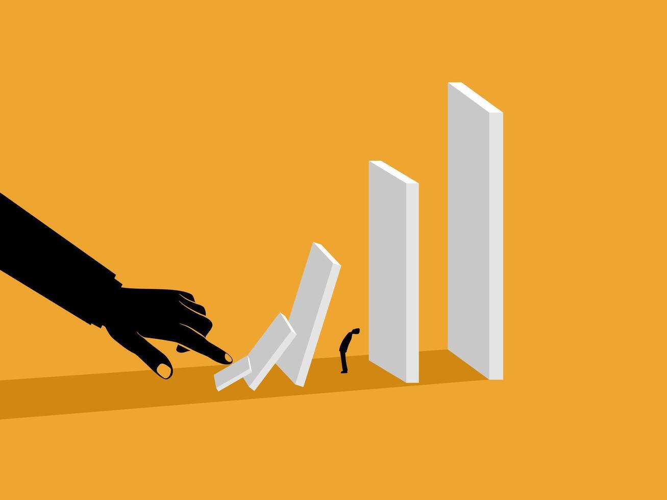 Manage, Businessman Stands in the Way of Falling Dominoes vector