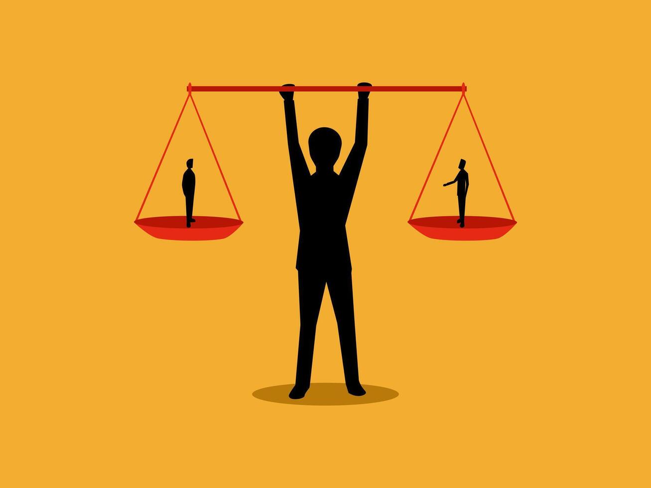 Negotiate a deal, make a decision, a businessman holds the scales to give justice to both parties vector