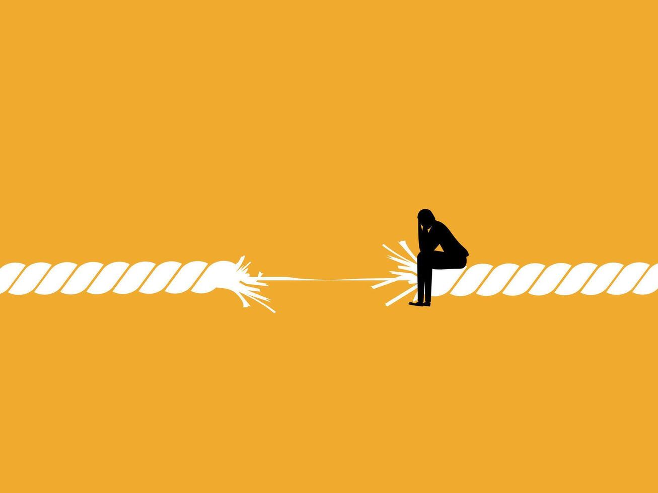 Crisis, Last Rope, Businessman Stressed Out on a Rope About to Break vector