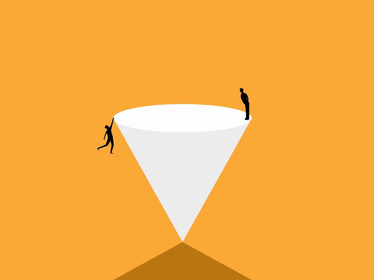 Two businessmen help each other balance a triangle vector