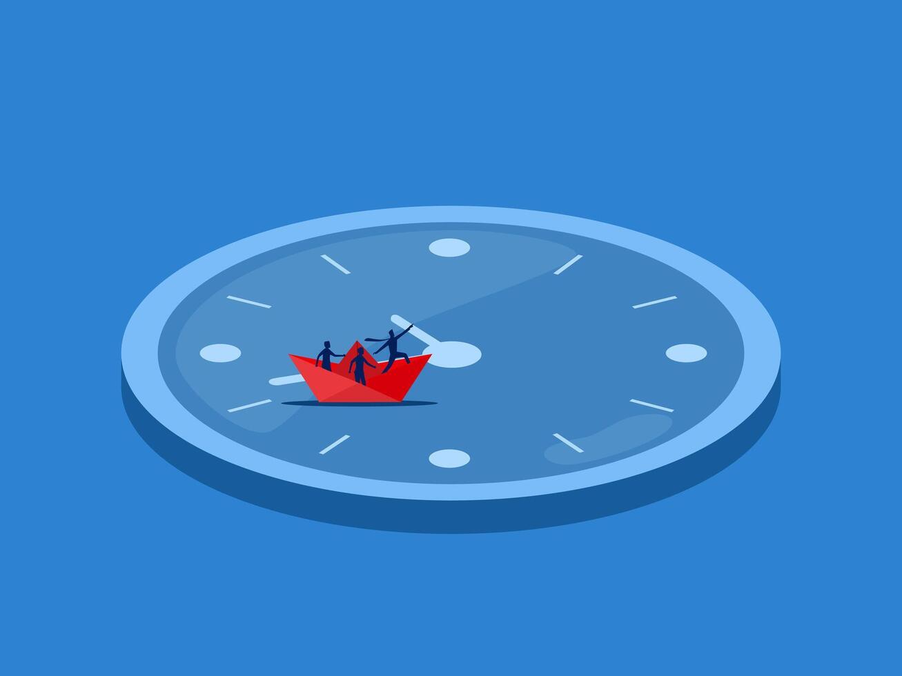 Time, travel, businessman leader sailing on a clock vector