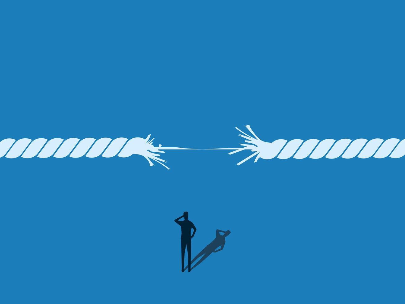 Crisis, Last Rope, Businessman Stands and Watches Rope Breaking vector