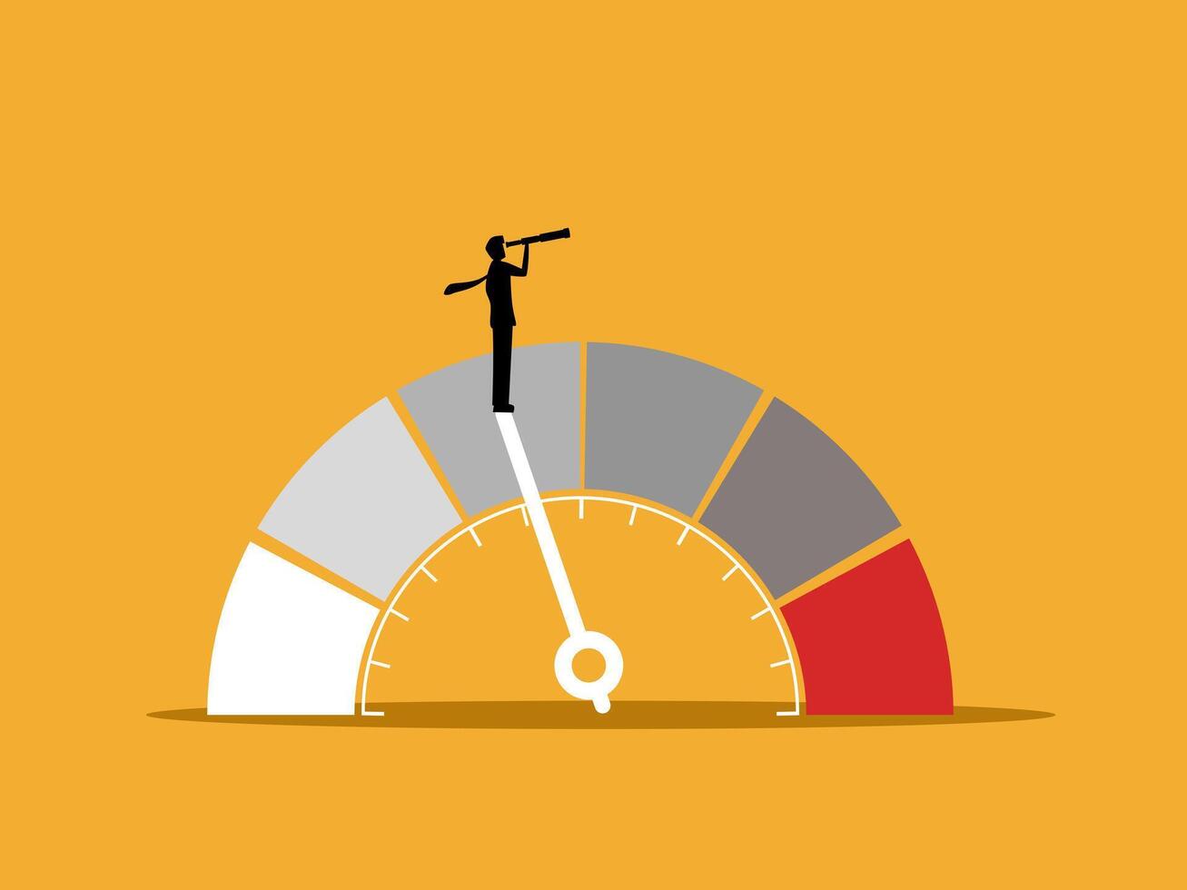 Evaluate Score, Forecast, Businessman Holding Telescope on Performance Measure vector
