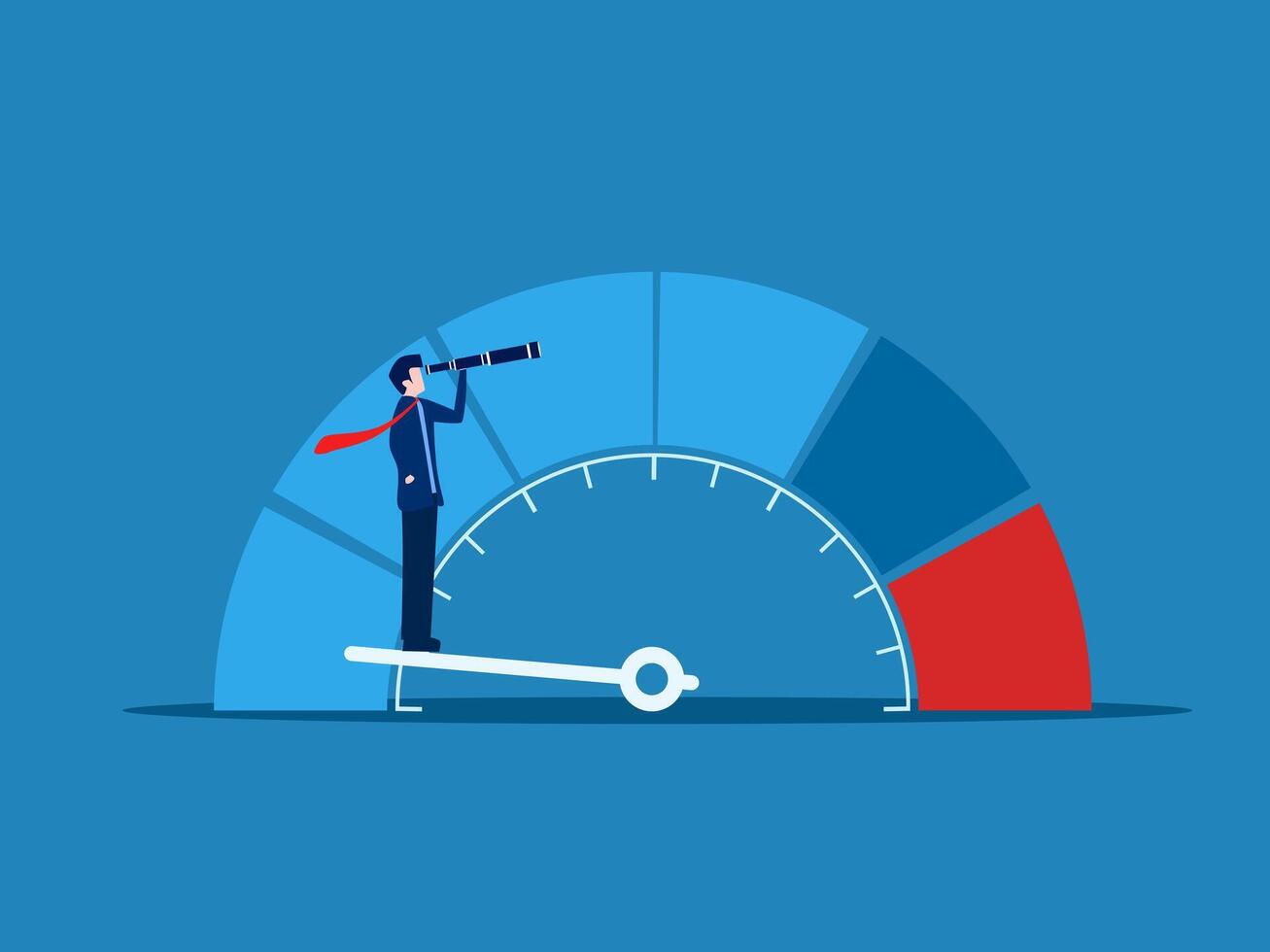 Evaluate to Reduce Crisis, Businessman Holding Telescope on Risk Measure vector