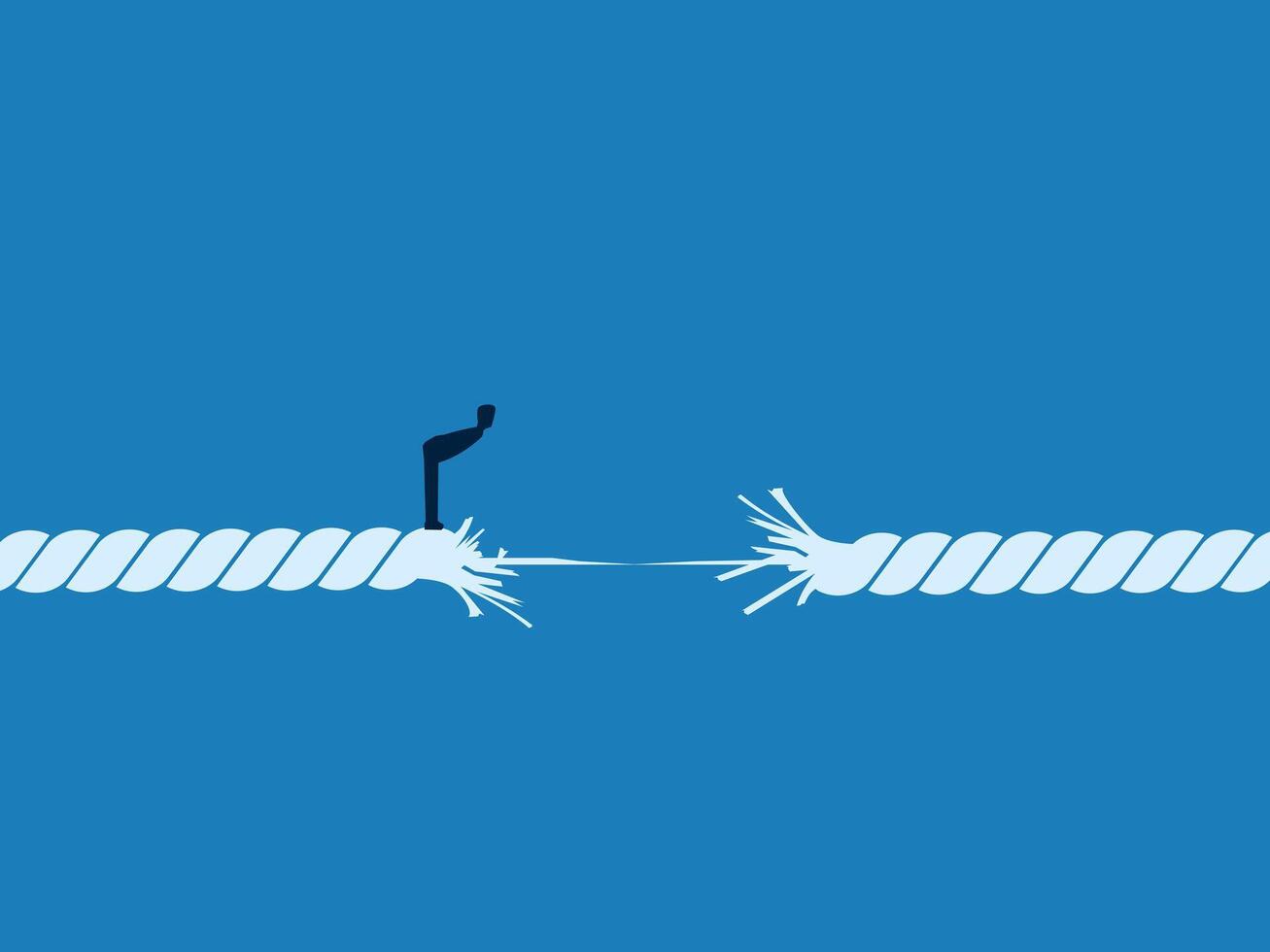 Crisis, Last Rope, Man Stands and Watches Rope Breaking vector