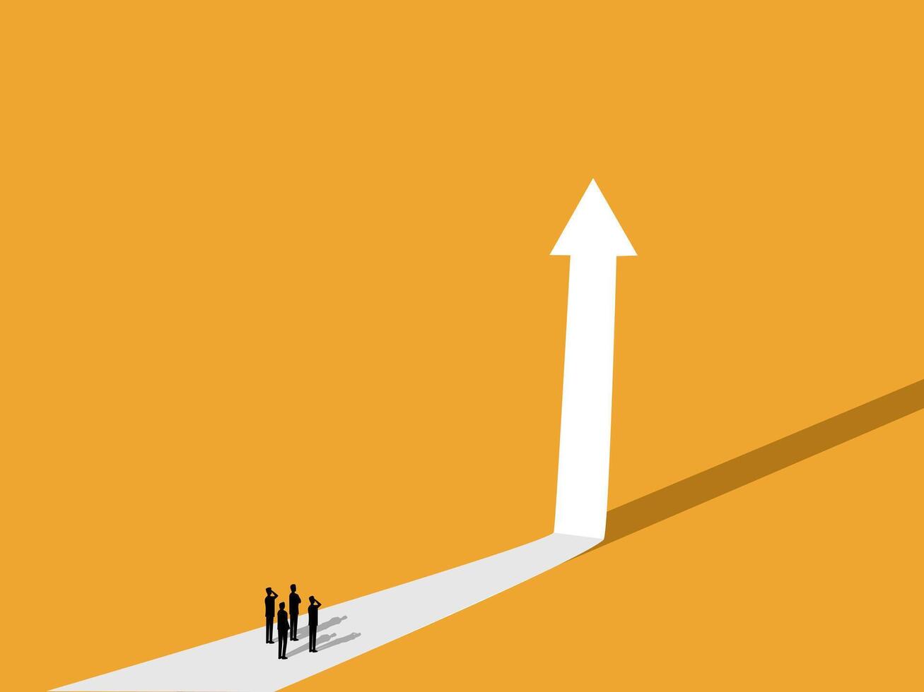 Forecasting growth, team businessman on the street looking at an arrow pointing up vector