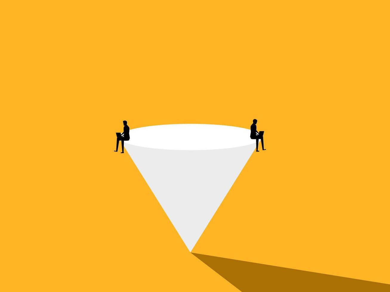 Life and work, Two businessmen sit and work on laptop balance on conic triangle vector