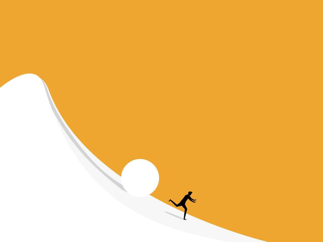 Businessman running away from the snowball effect vector