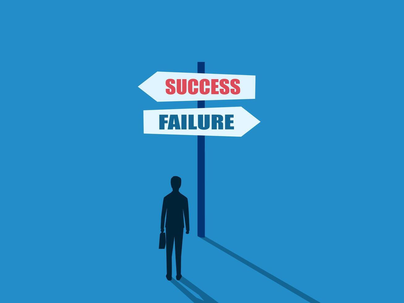 Businessman thinks of choosing signs to lead to success or failure vector