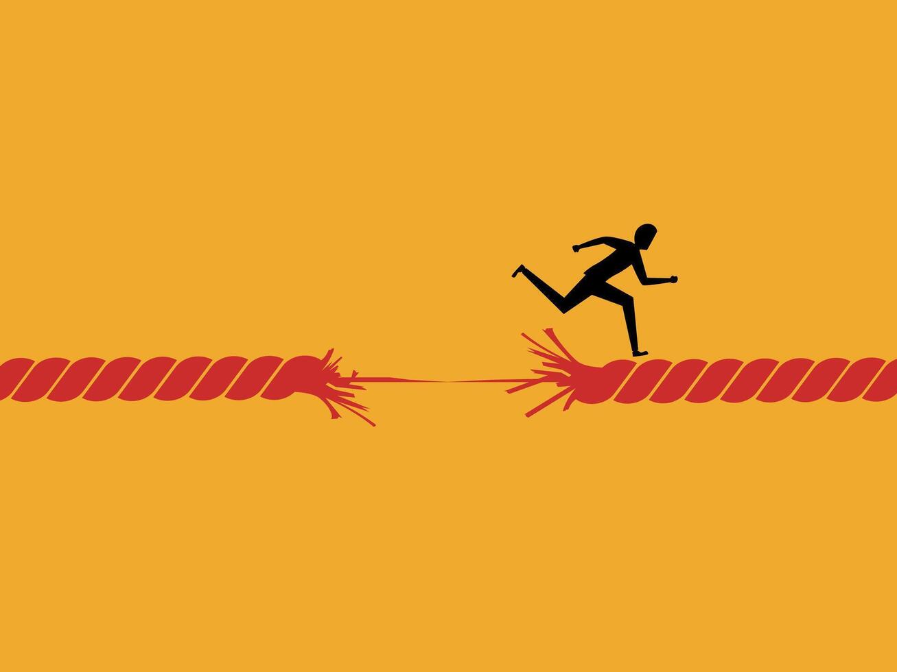Crisis, last rope, businessman on a rope that is about to break vector