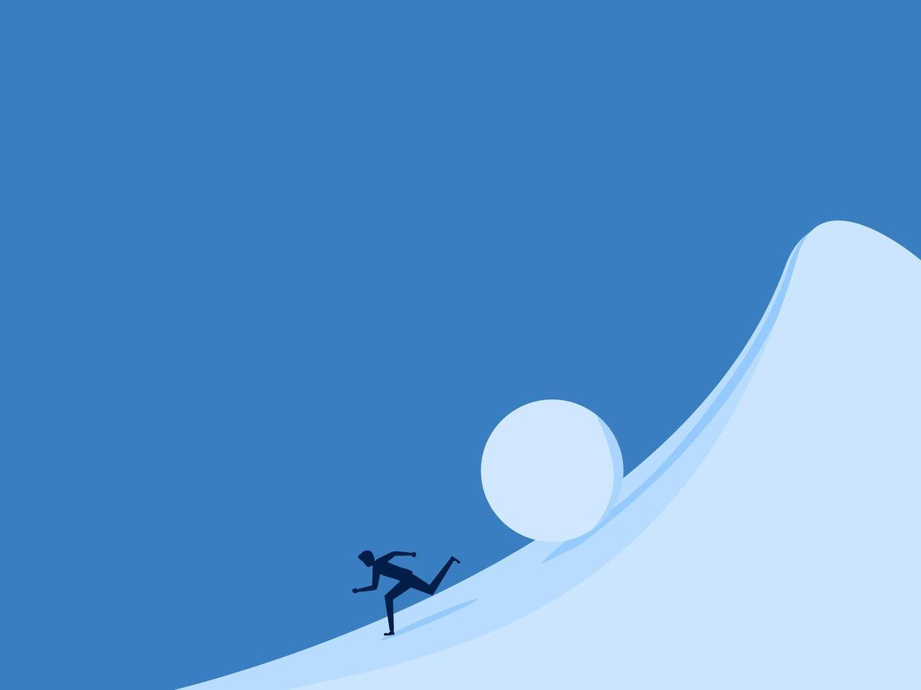Businessman running away from a snowball rolling down a hill vector
