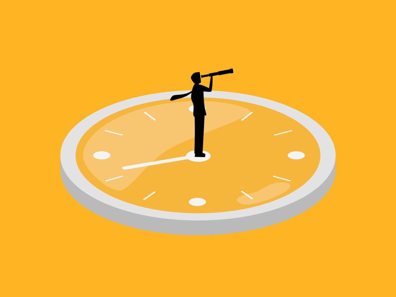 Forecasting the future, Visionary businessman holding telescope on watch vector