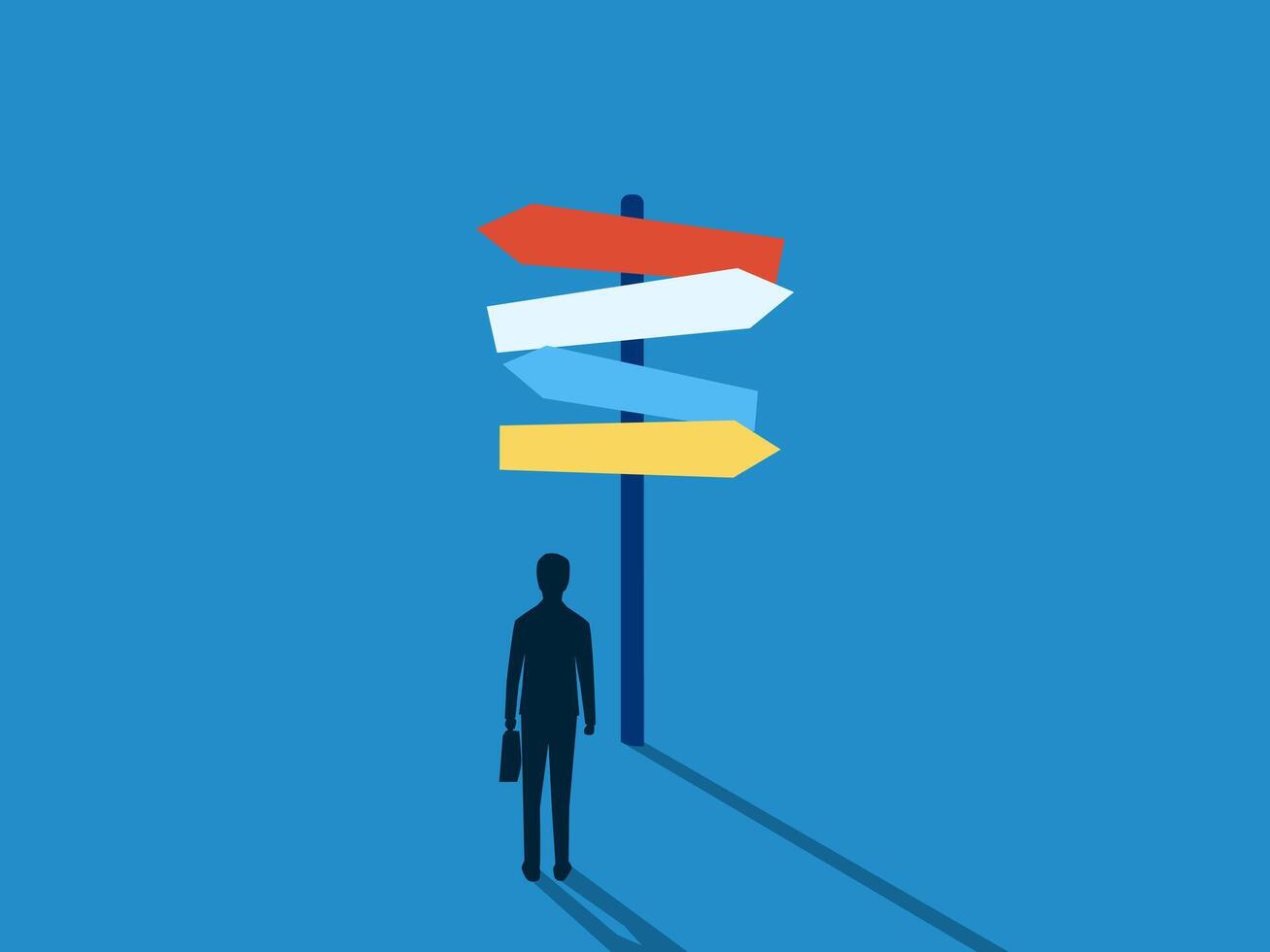 Finding his way in life, Businessman decides to choose multiple signposts vector