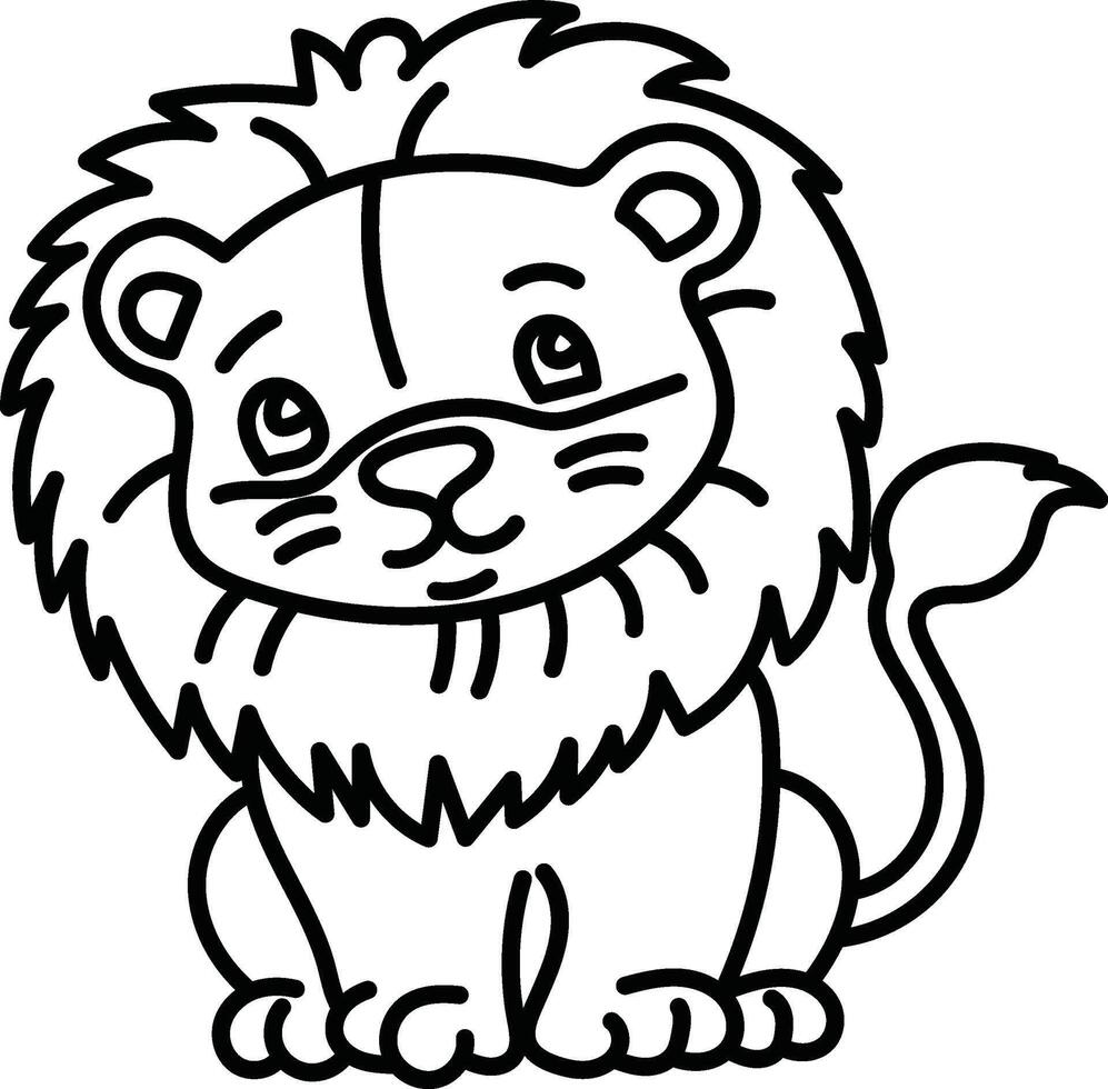 Black and White Cartoon Lion. Easy Coloring Page for Toddlers. vector