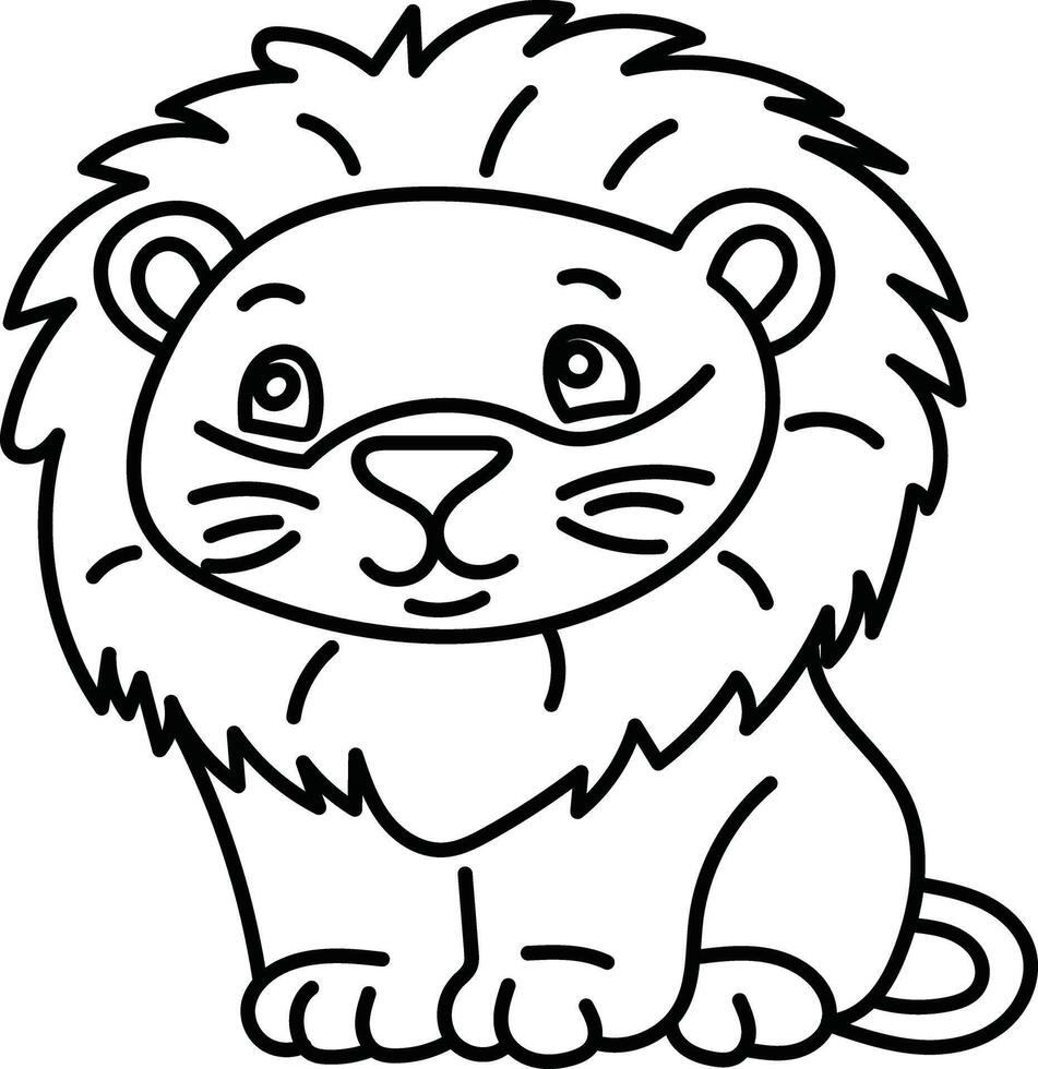 Cute Cartoon Lion for Kids. Coloring Book Page in Black and White. vector