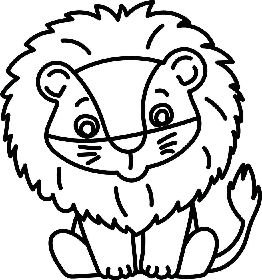 Simple Line Drawing of a Cute Lion for Coloring. vector