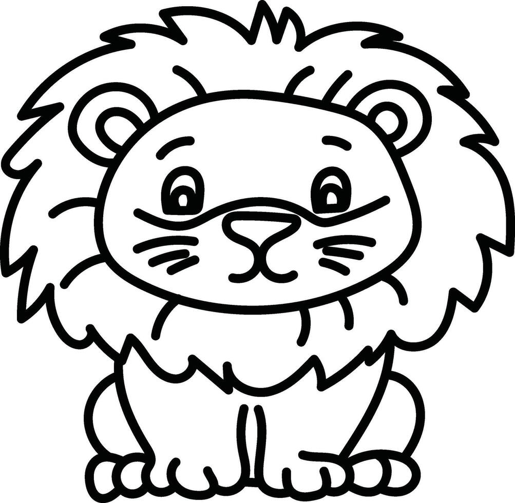 Lion Face Outline for Coloring Page. Jungle Theme for Kids. vector