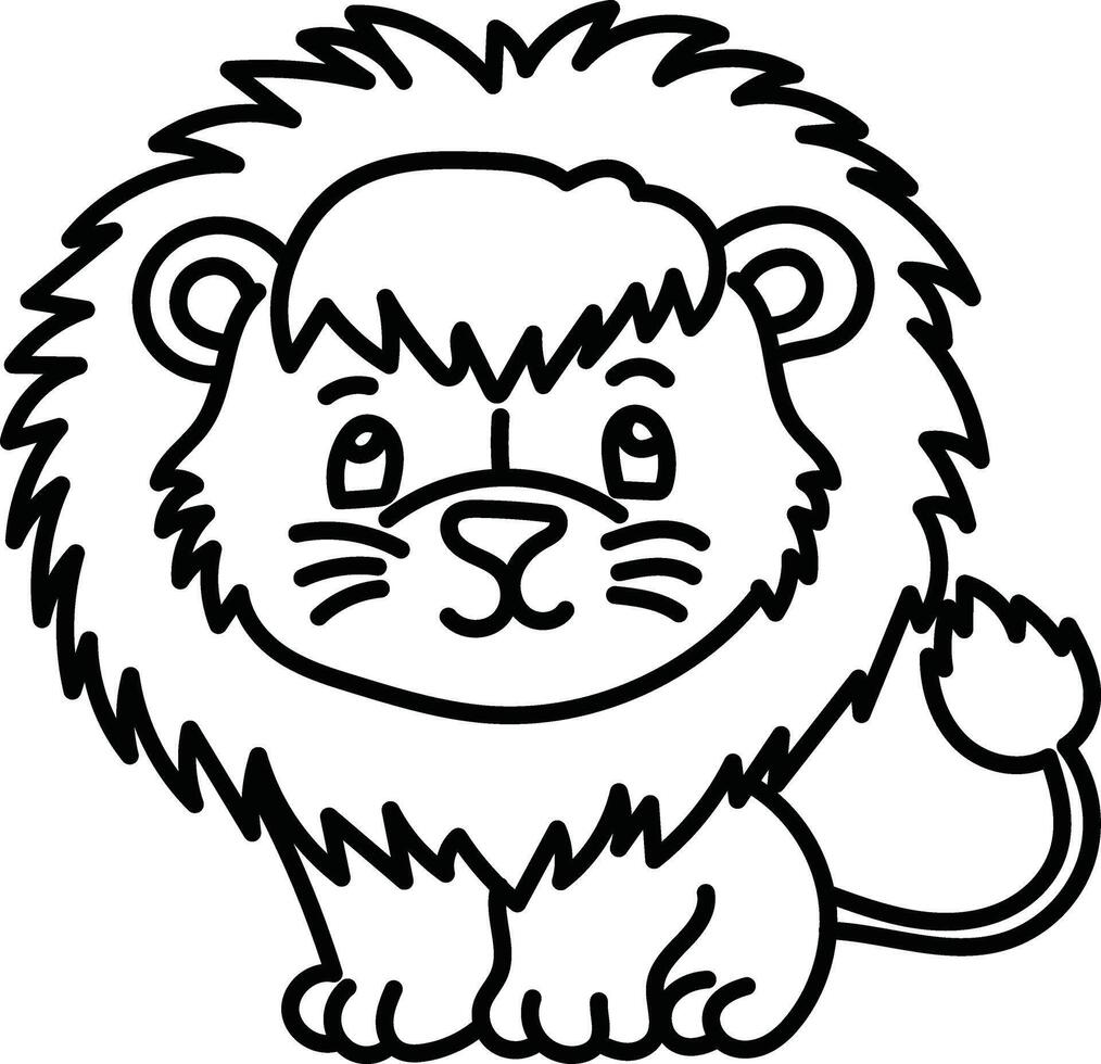 Adorable Lion Line Art for Coloring Book. vector