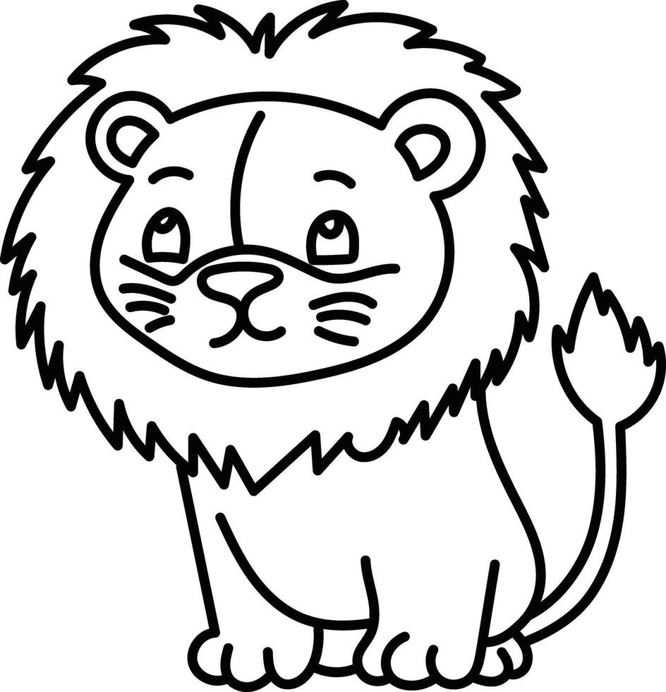 Kawaii Lion Illustration. Coloring Sheet for Children. vector