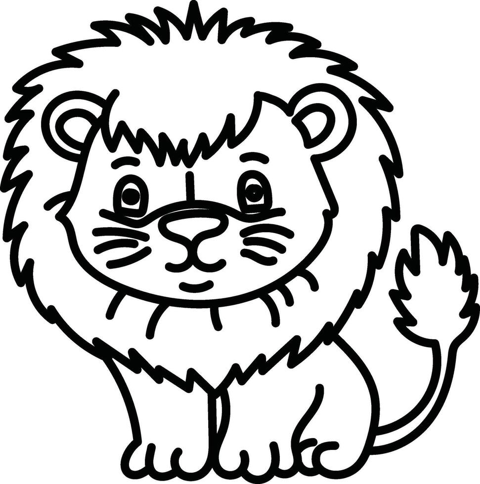 Jungle King Coloring Page. Cute Cartoon Lion for Kids. vector