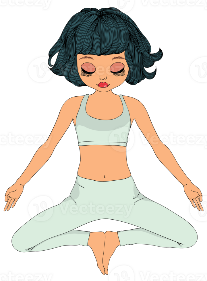 Women are exercising.Doing yoga poses.Lady cartoon doing yoga and meditation to keep the body and mind healthy. png
