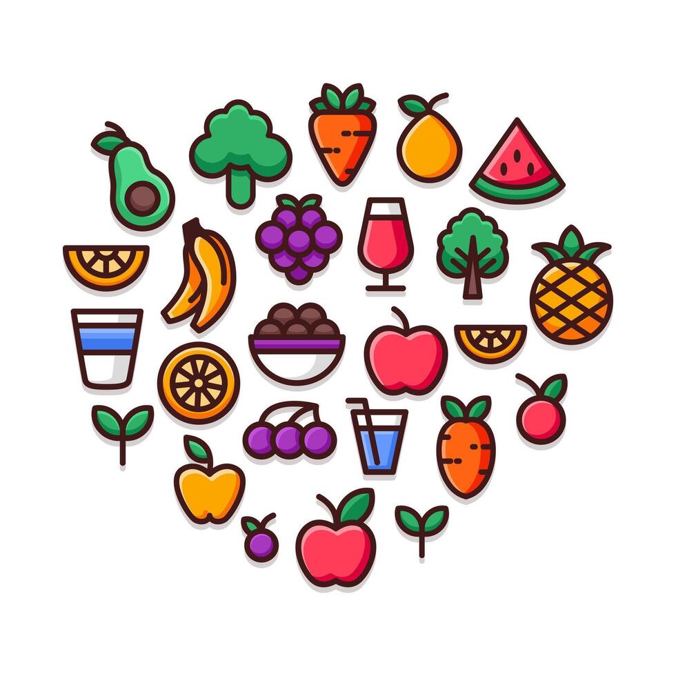 Fresh Fruits and Vegetables. Hand Drawn Illustration Set vector