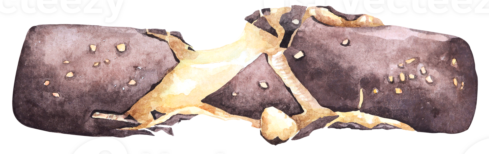 Piece of tasty chocolate bar.Chocolate stuffed with caramel.Desserts made from cocoa.Hand draw with watercolor. png