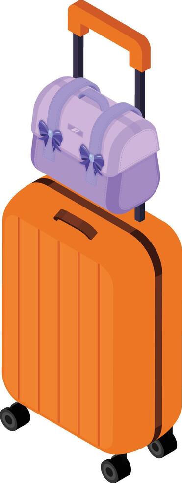 Rolling Suitcase topped with a smaller blue Duffel Bag vector