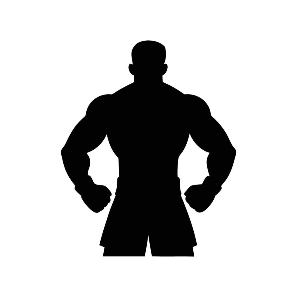 Silhouette of muscular man posing with power and confidence vector
