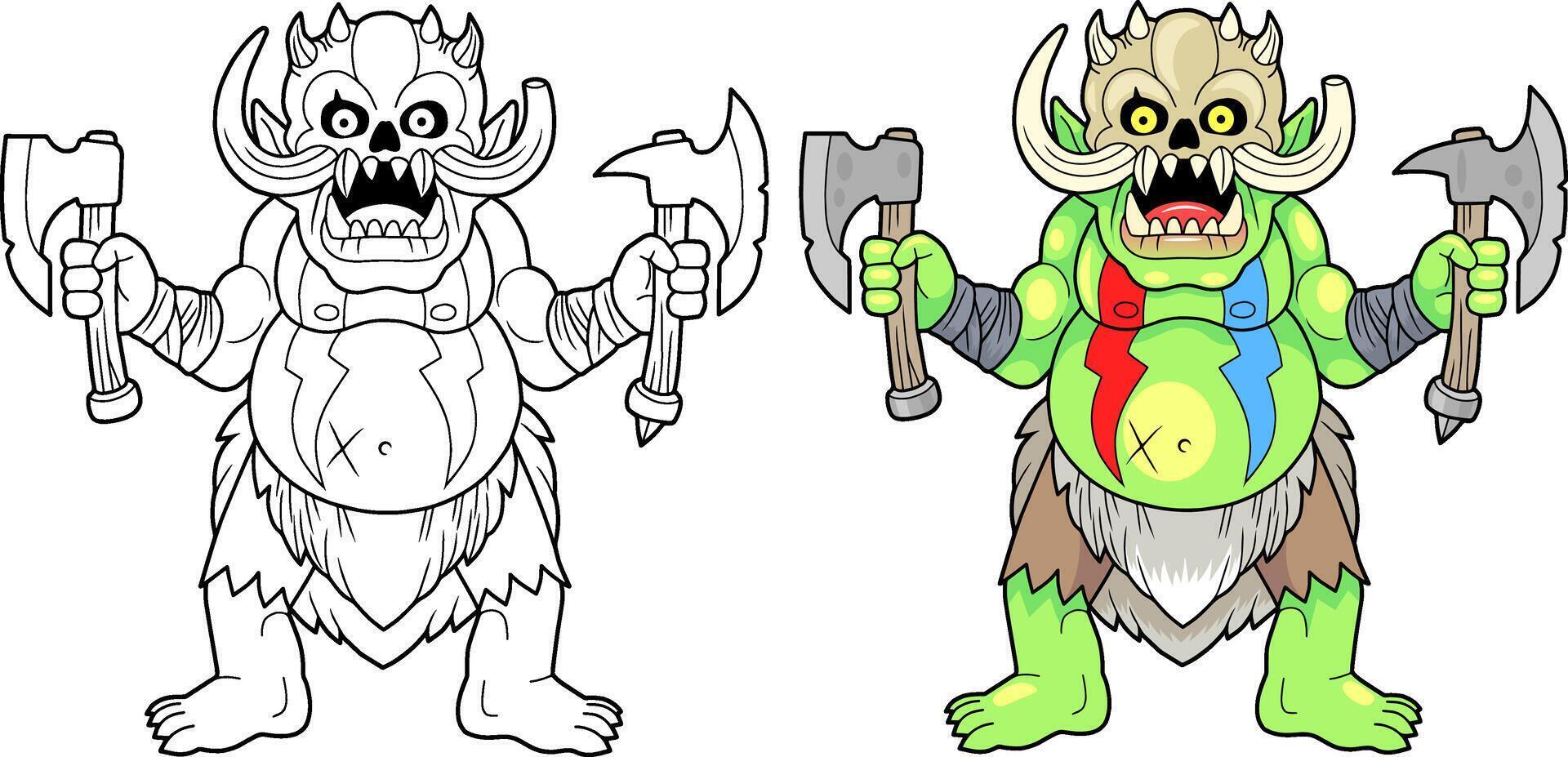funny fantasy orc coloring book vector