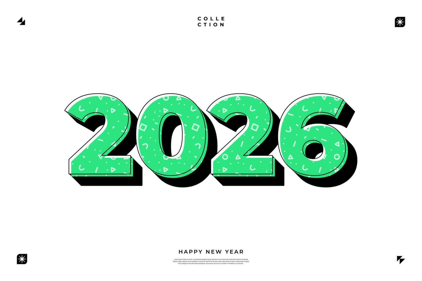 2026 Happy New Year Green 3D Numbers Geometric Pattern Design vector