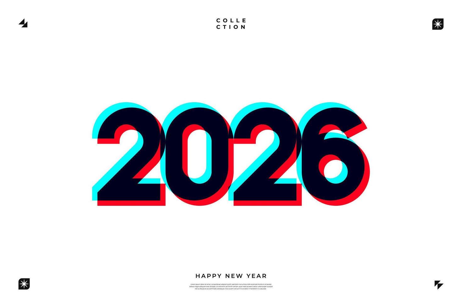 2026 Happy New Year Glitch Effect Design vector