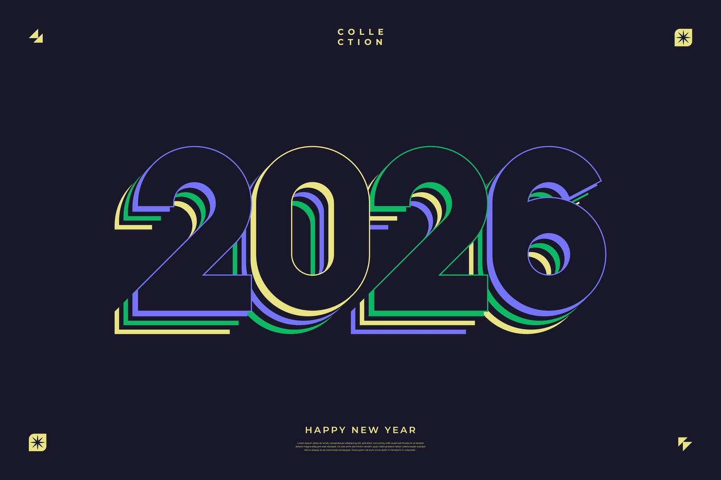2026 Happy New Year Design Colorful layered Numbers Modern Style vector