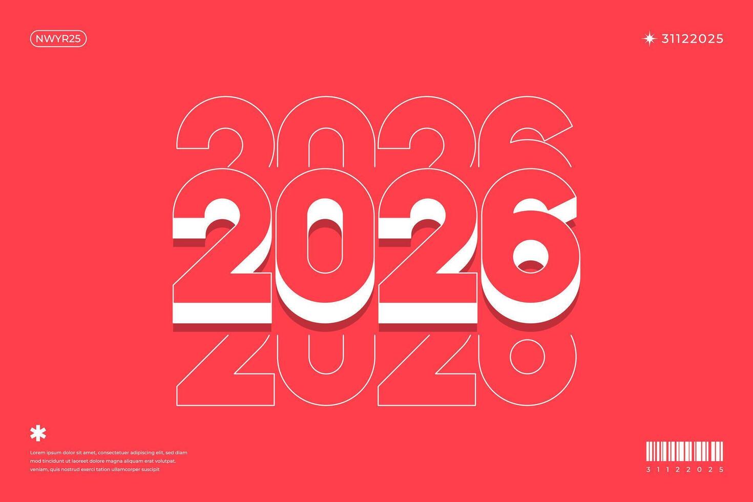 2026 New Year Design Red Number Background Holiday Card vector