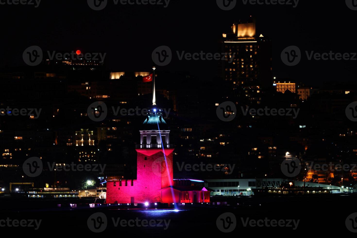Maidens Tower during night in Istanbul, Turkiye photo