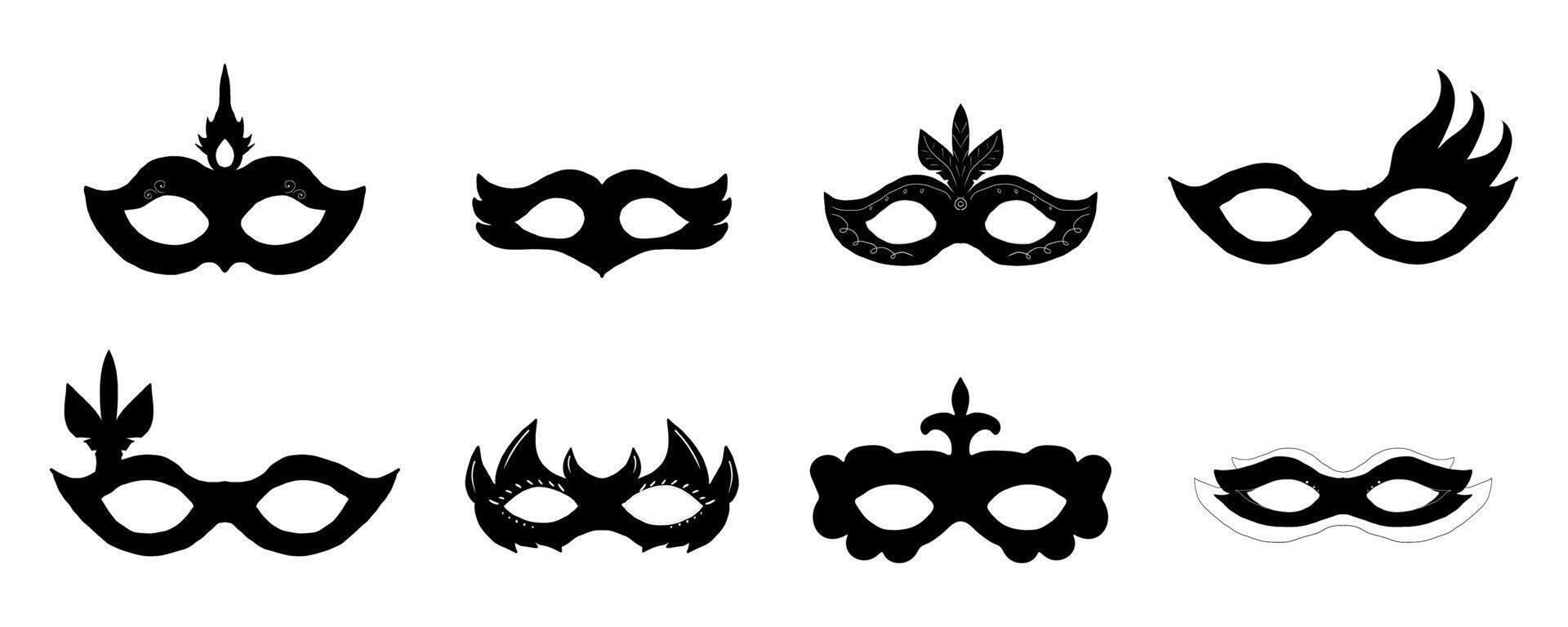 Mask vintage silhouette carnival masque, face mystery costume for ball, party or masquerade. Set simple costume. vector