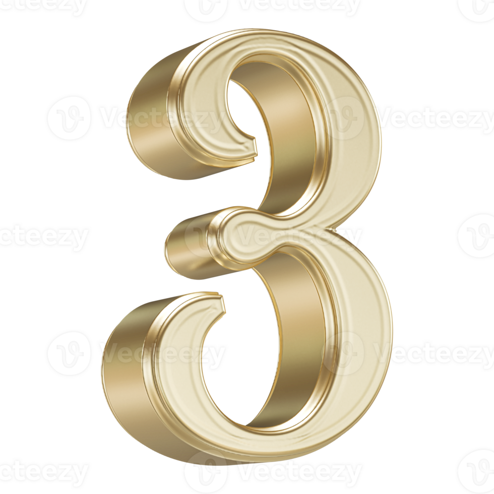 Golden Number 3 - 3D Rendering png