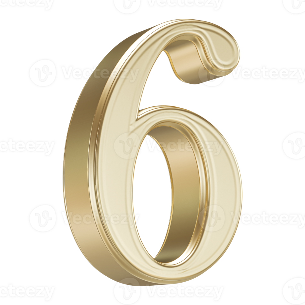 Number 6 Golden - 3D Rendering png