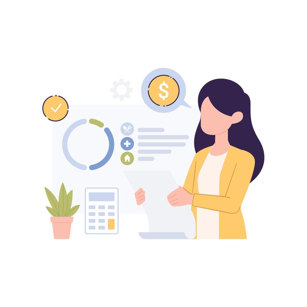 Woman calculating and estimating financial planning vector