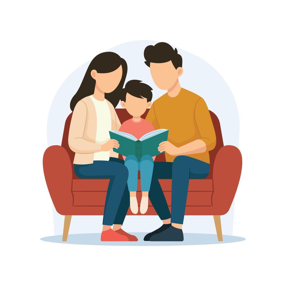 Happiness family Parent read book with child happily at home vector