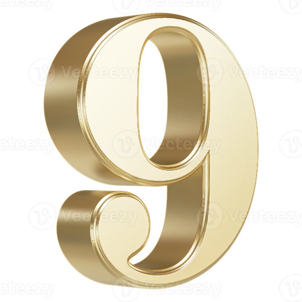 Number 9 Gold - 3D Rendering png