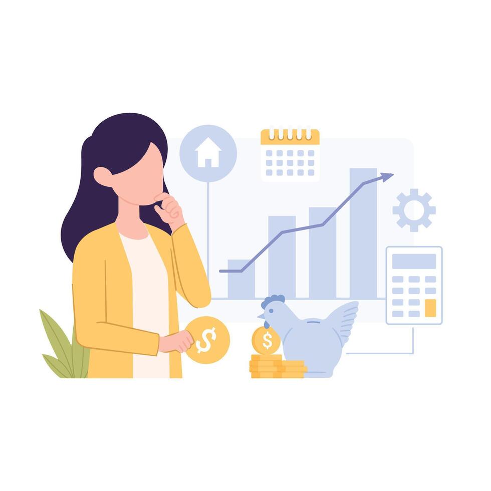 Woman saving money and get deposit growth vector