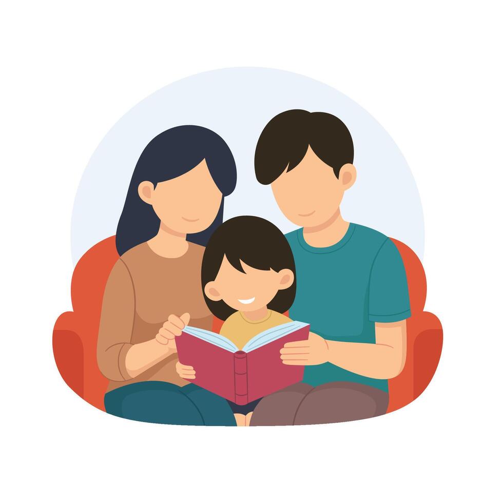 Child education by mother and father illustration vector