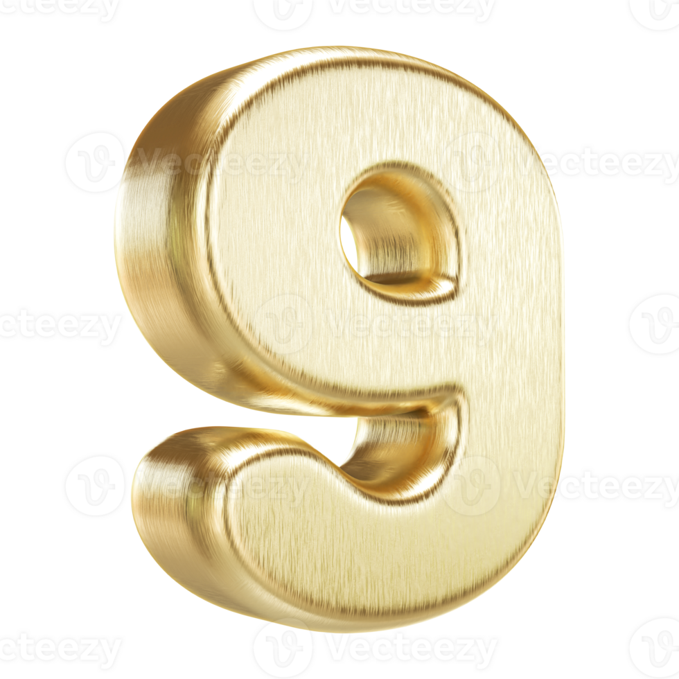 3D Render Golden Number 9 png